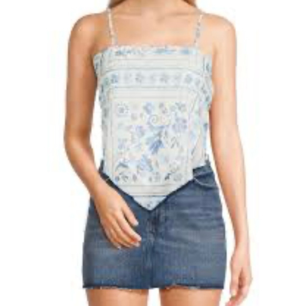 Floral Light Blue Bandana-Style Camisole Tank